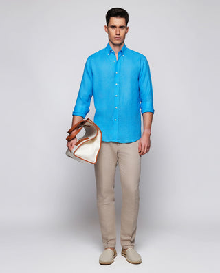 Camisa casual turquesa lino prelavado by MIRTO | 07841_0055_4
