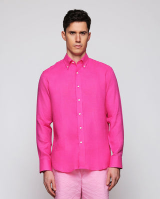 Camisa casual fuscia lino prelavado by MIRTO | 07841_0056_2