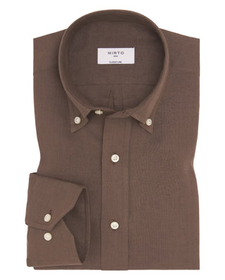 Camisa casual marrón lino prelavado by MIRTO | 07841_0058_1