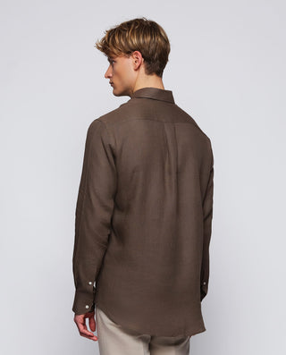 Camisa casual marrón lino prelavado by MIRTO | 07841_0058_3