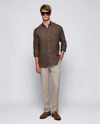 Camisa casual marrón lino prelavado by MIRTO | 07841_0058_4