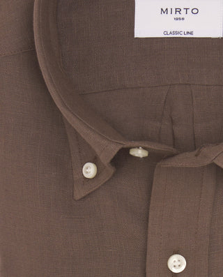 Camisa casual marrón lino prelavado by MIRTO | 07841_0058_5
