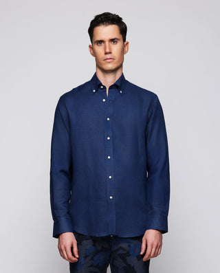 Camisa casual azul marino lino prelavado by MIRTO | 07841_0059_2