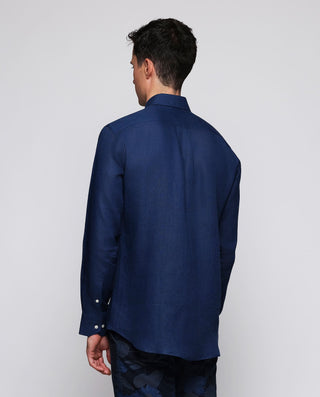 Camisa casual azul marino lino prelavado by MIRTO | 07841_0059_3