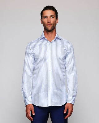 Camisa vestir blanca rayas azules de algodón by MI | 07858_0050_2
