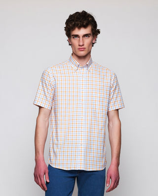 Yellow & blue Oxford plaid casual shirt short
