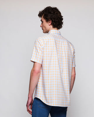 Yellow & blue Oxford plaid casual shirt short
