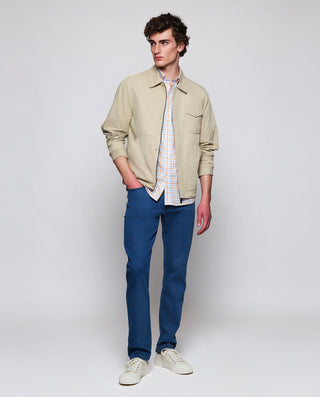 Yellow & blue Oxford plaid casual shirt short