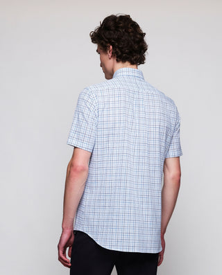 Blue plaid casual shirt short sleeves