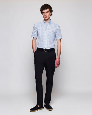 Blue plaid casual shirt short sleeves