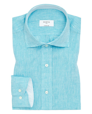 Camisa casual turquesa de lino by MIRTO | 07902_0051_1