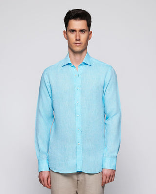 Camisa casual turquesa de lino by MIRTO | 07902_0051_2
