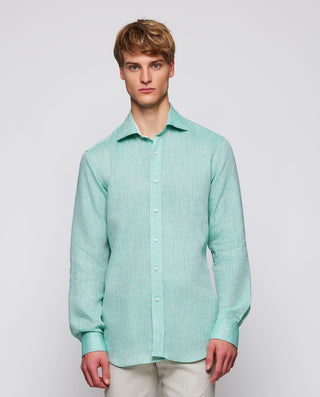 Camisa casual verde de lino by MIRTO | 07902_0052_2