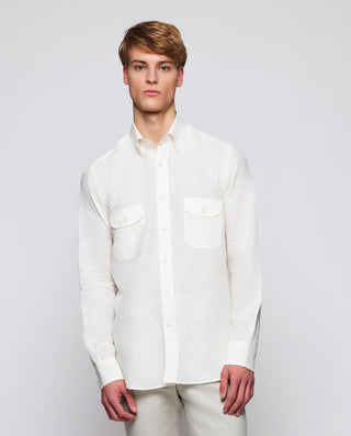 Camisa casual crudo de lino con doble bolsill by M | 07904_0050_2