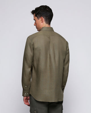 Khaki linen two pockets casual shirt