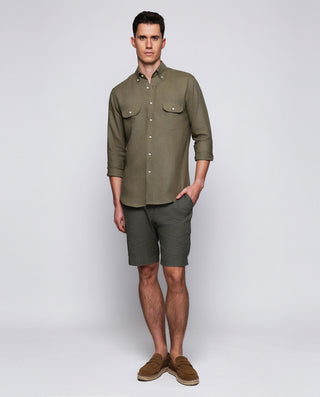 Khaki linen two pockets casual shirt