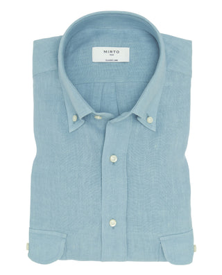 Camisa casual azul de lino con doble bolsillo by M | 07904_0054_1