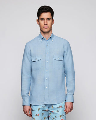 Camisa casual azul de lino con doble bolsillo by M | 07904_0054_2