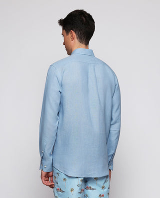 Camisa casual azul de lino con doble bolsillo by M | 07904_0054_3