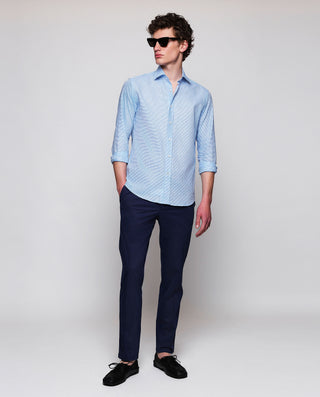Camisa casual raya horizontal azul y blanca