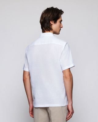 White linen blend polo shirt