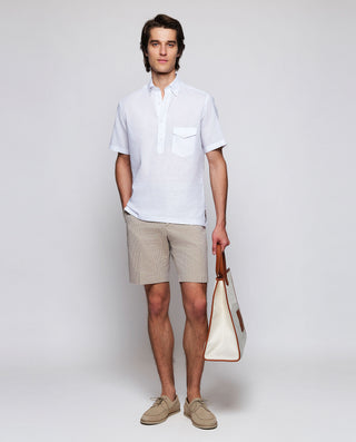 White linen blend polo shirt