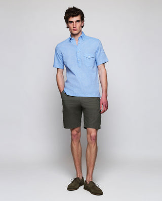 White linen blend polo shirt
