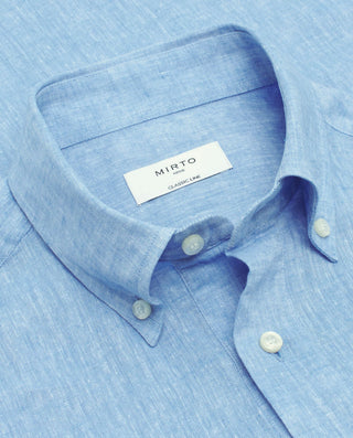 Camisa polera azul en mezcla de lino