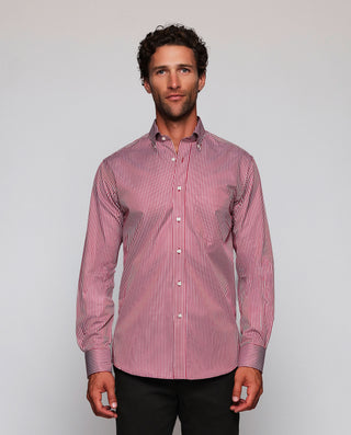Camisa casual rayas finas rojas y blancas de by MI | 07939_0053_2