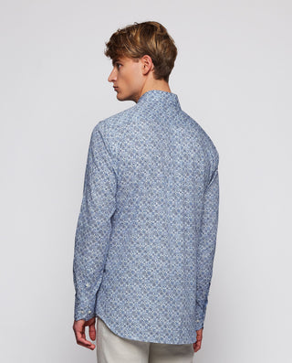 Camisa casual azul estampado de algodón by MIRTO | 07946_0050_3