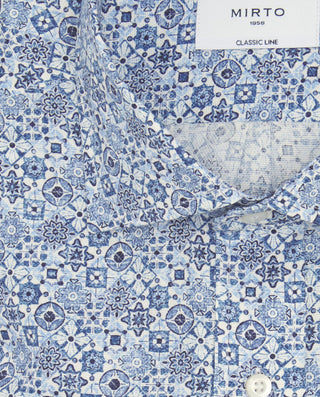 Camisa casual azul estampado de algodón by MIRTO | 07946_0050_5