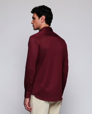 Camisa casual granate de punto en mezcla de modal y algodón
