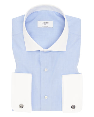 Camisa vestir azul cuello y puños blancos by MIRTO | 08010_0050_1