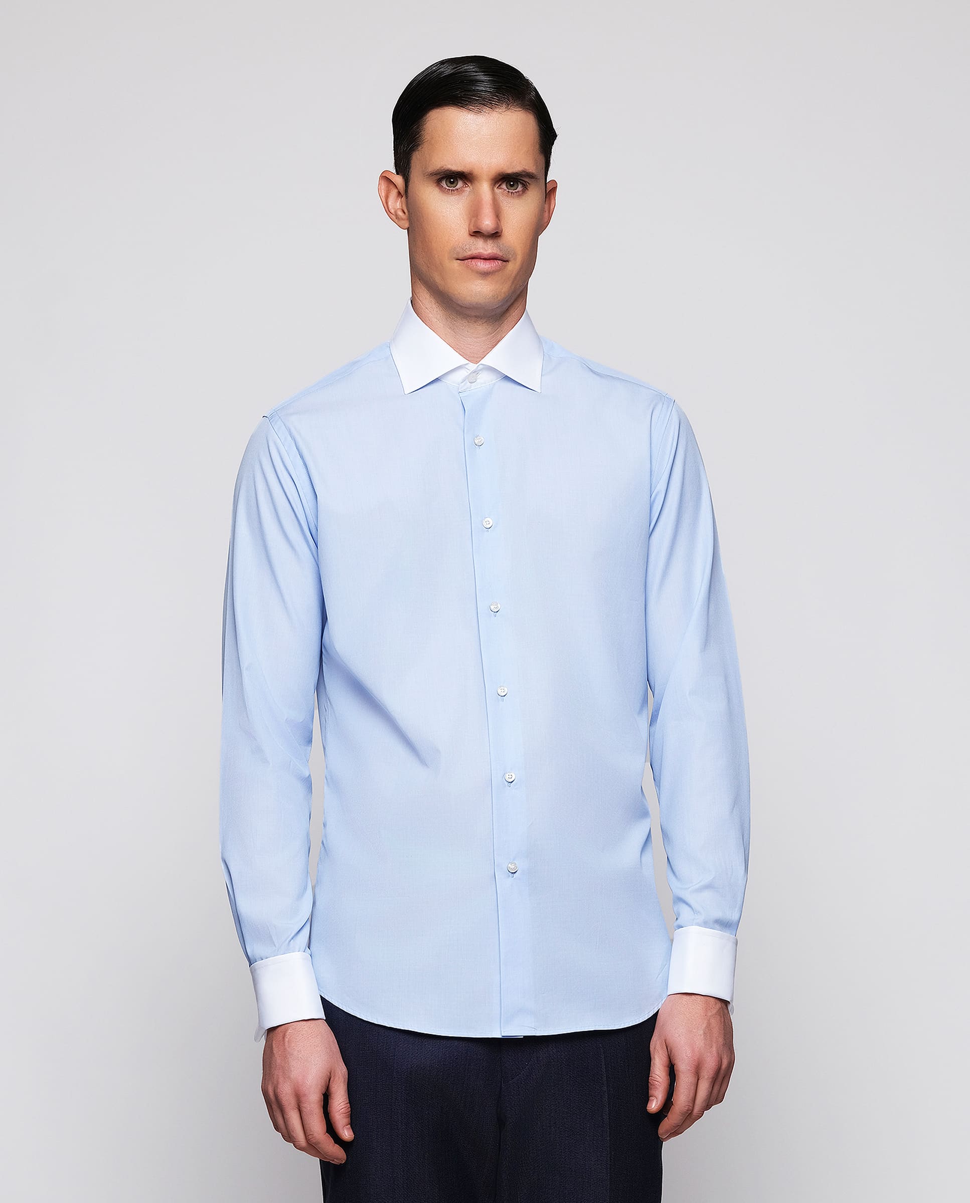 blue dress shirt white collar and cuffs Women's Modern Fit Dress Shirt in Blue Stripe XL