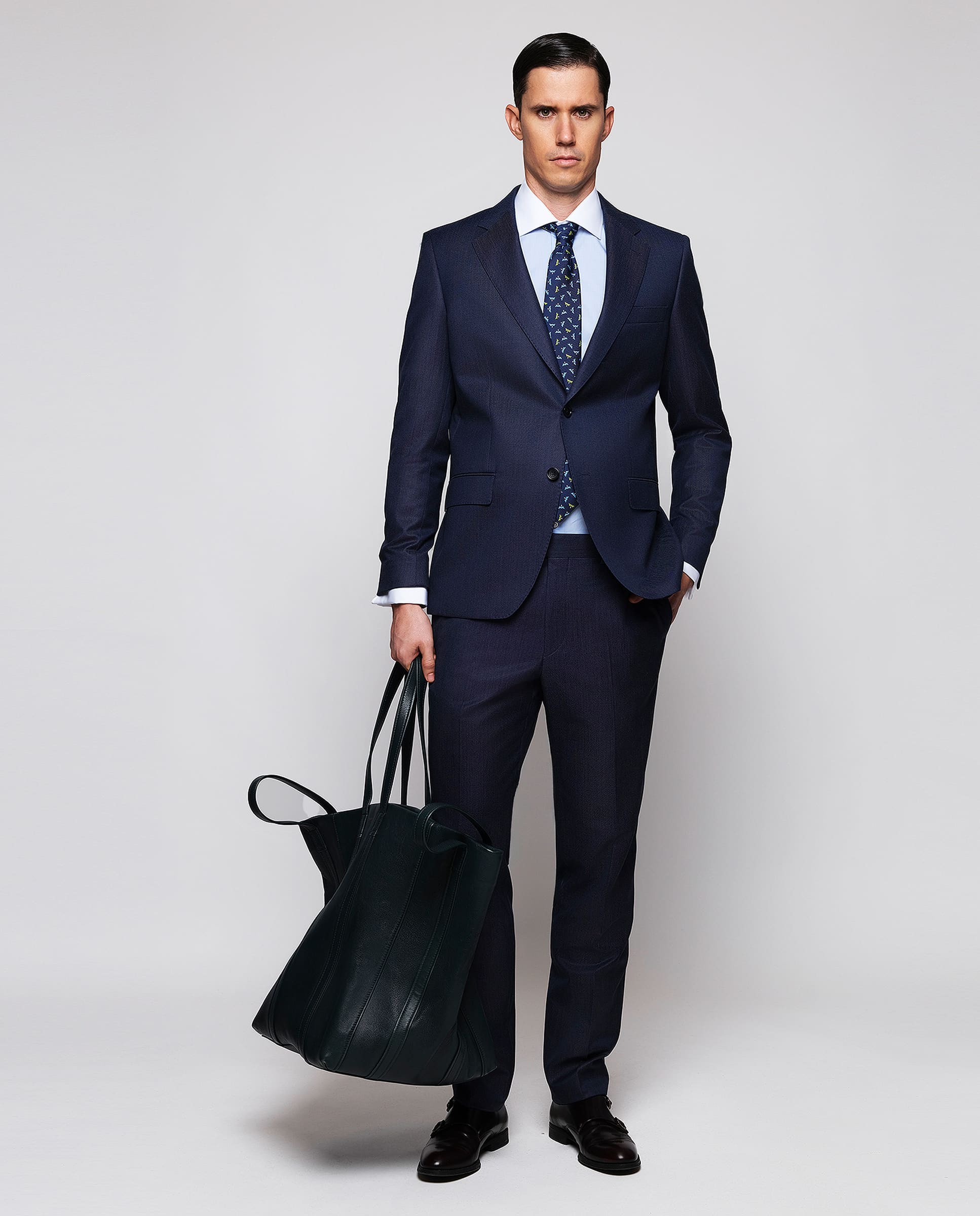 blue dress shirt white collar and cuffs Navy Blue Egyptian Shirt