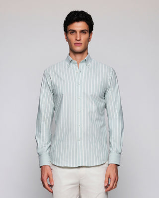 Camisa casual rayas verdes y blancas estructu by M | 08043_0053_2
