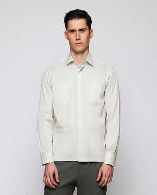 Guayabera manga larga verde rayas blancas de by MI | 08047_0050_1