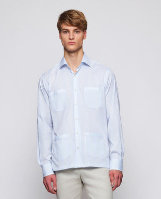 Guayabera manga larga azul rayas blancas de by MIR | 08047_0051_1