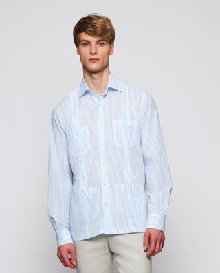 Guayabera manga larga rayas azules y blancas by MI | 08049_0050_1