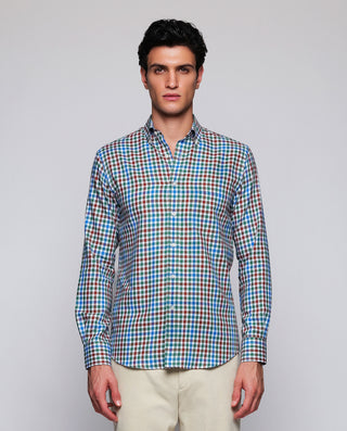 Camisa casual cuadros verdes estructura en di by M | 08054_0050_2