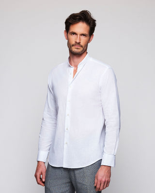 Camisa casual blanca cuello mao de lino by MIRTO | 08083_0050_2