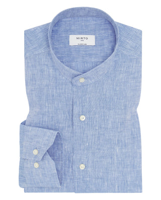 Camisa casual azul cuello mao de lino by MIRTO | 08083_0054_1