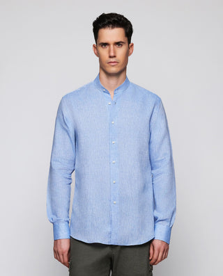 Camisa casual azul cuello mao de lino by MIRTO | 08083_0054_2