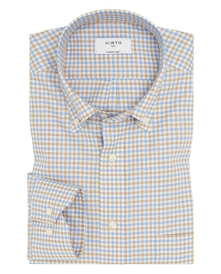 Camisa casual cuadro camel y azul estructura by MI | 08089_0050_1