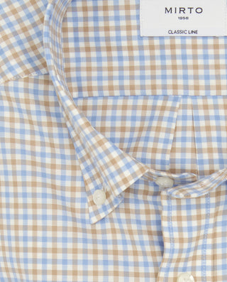 Camisa casual cuadro camel y azul estructura by MI | 08089_0050_5