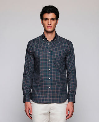 Camisa casual verde cuadros rojos estructura by MI | 08149_0051_2