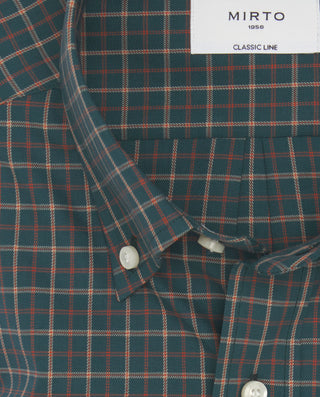 Camisa casual verde cuadros rojos estructura by MI | 08149_0051_5