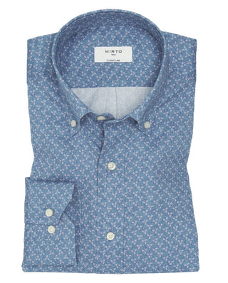 Camisa casual azul microestampado rojo by MIRTO | 08185_0050_1