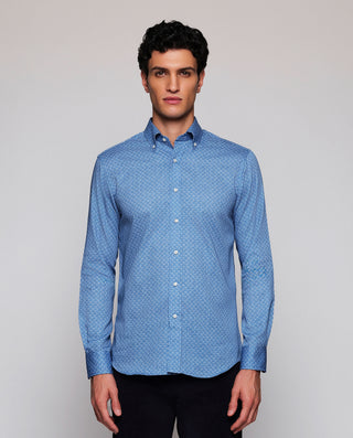 Camisa casual azul microestampado rojo by MIRTO | 08185_0050_2