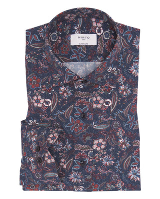 Camisa casual azul estampado floral rojo by MIRTO | 08193_0050_1